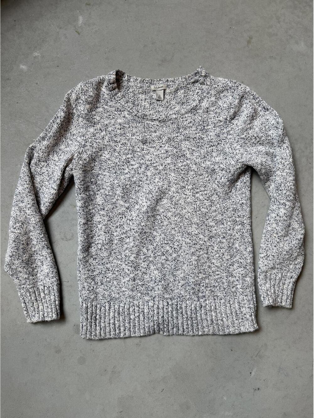 L.L.Bean Women's Grey Marled 100%Cotton Knit Sweater Size Small